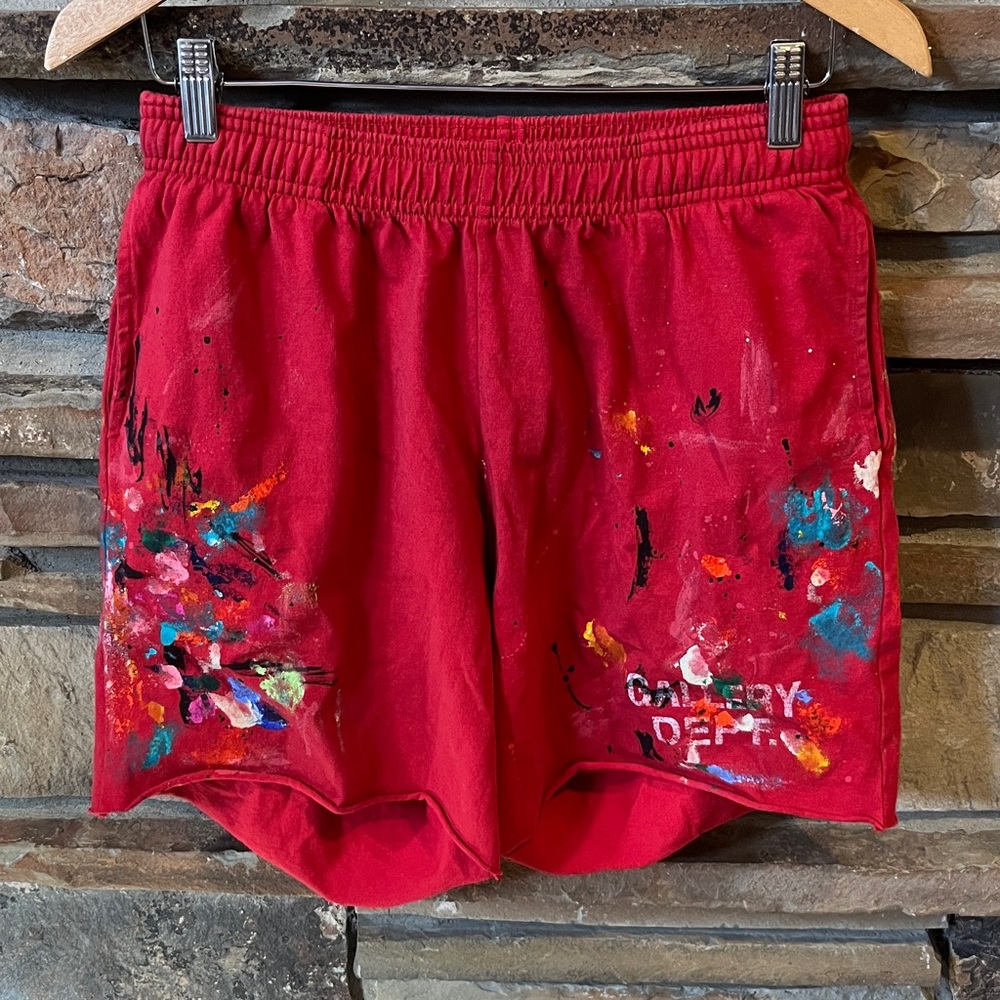 Gallery Dept. Insomnia Red Cotton Artistic Paint Splatter Shorts